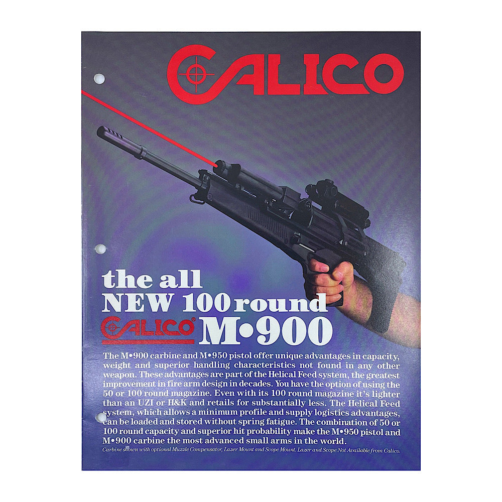 Calico The all New 100 round Calico M 900  1988 catalogue (3 hole punch)