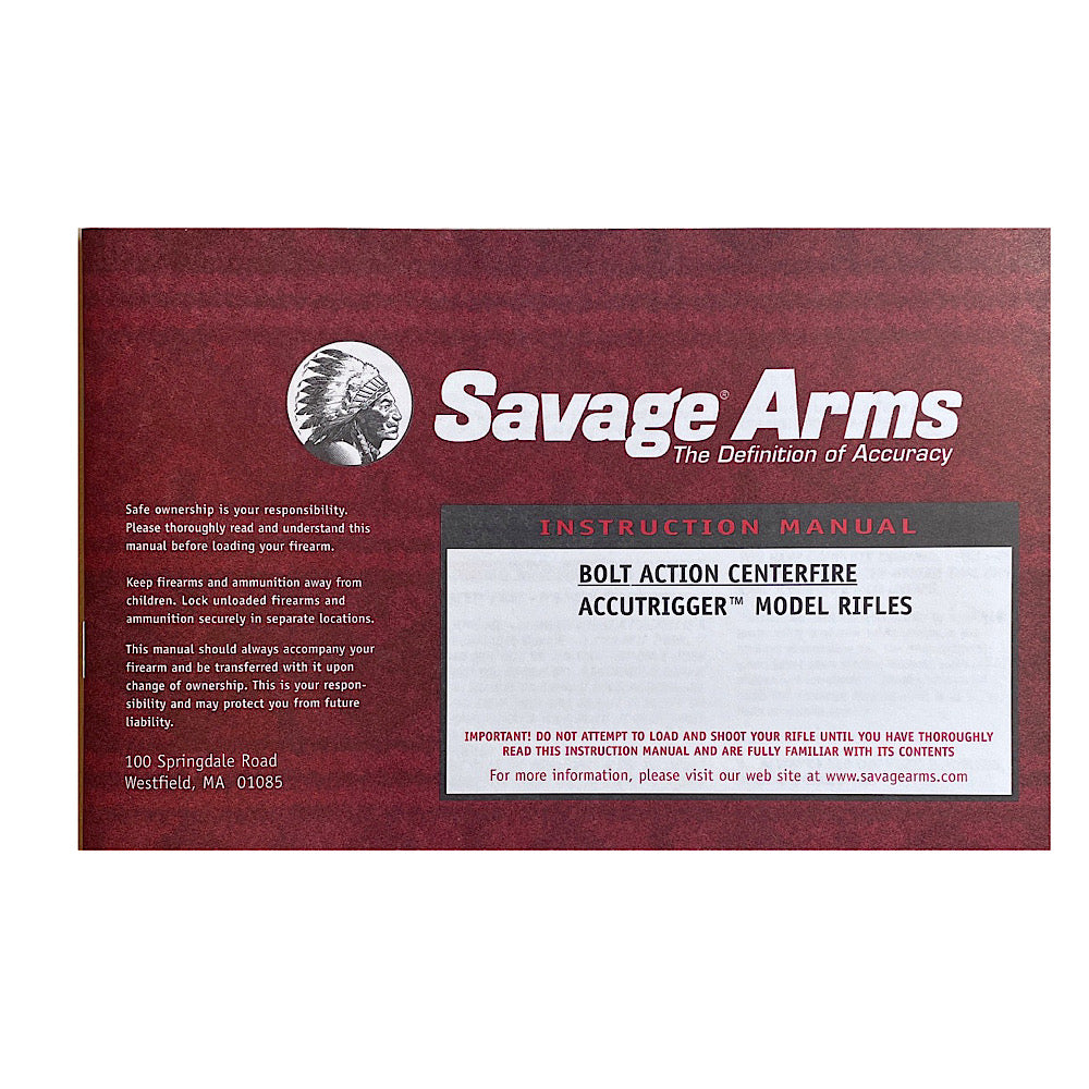 Savage Arms Bolt Action Centre Fire Manual for accutrigger model rifles &amp; Brochures - Canada Brass - 