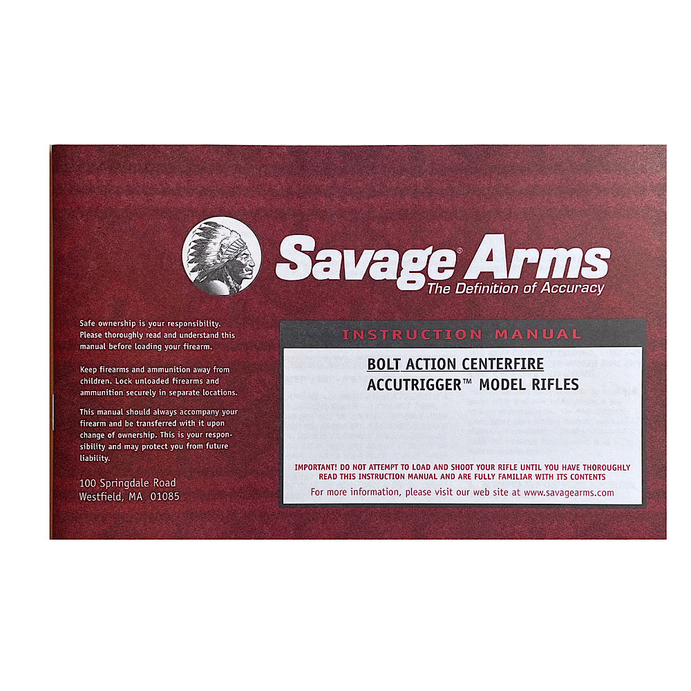 Savage Arms Bolt Action Centre Fire Manual for accutrigger model rifles & Brochures - Canada Brass - 