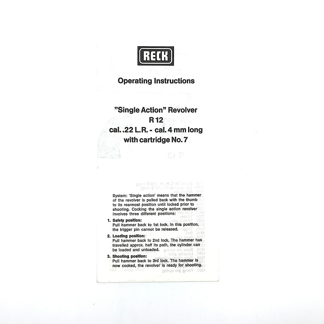 Reck R12 Single Action 22 LR Revolver Manual