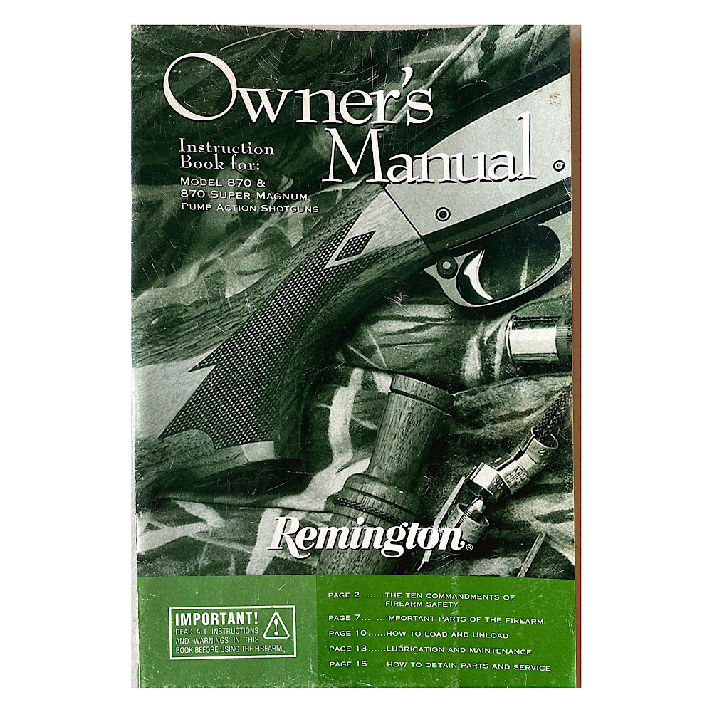 Remington Owner&#39;s Manual for Model 870 &amp; 870 Super mag pump action shotgun early 2000s - Canada Brass - 