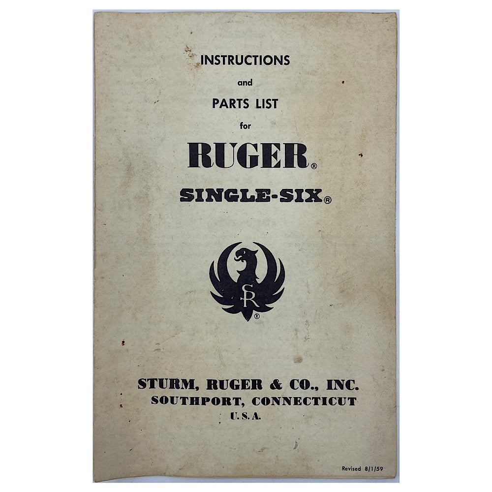 Ruger Single Six Instruction and Parts List 1957 Original some discolouration
