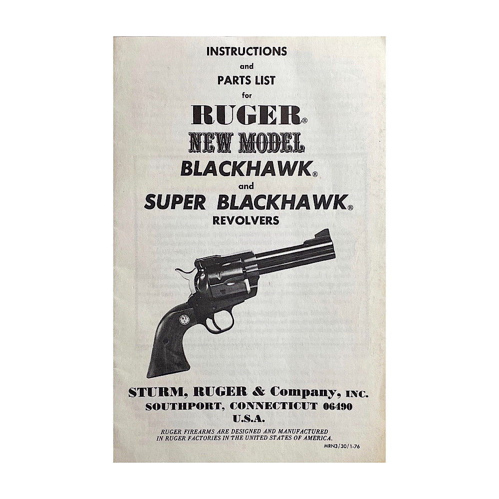 Ruger Instruction and Parts list for New Model Blackhawk and Super Blackhawk Revolvers 12pgs - Canada Brass - 