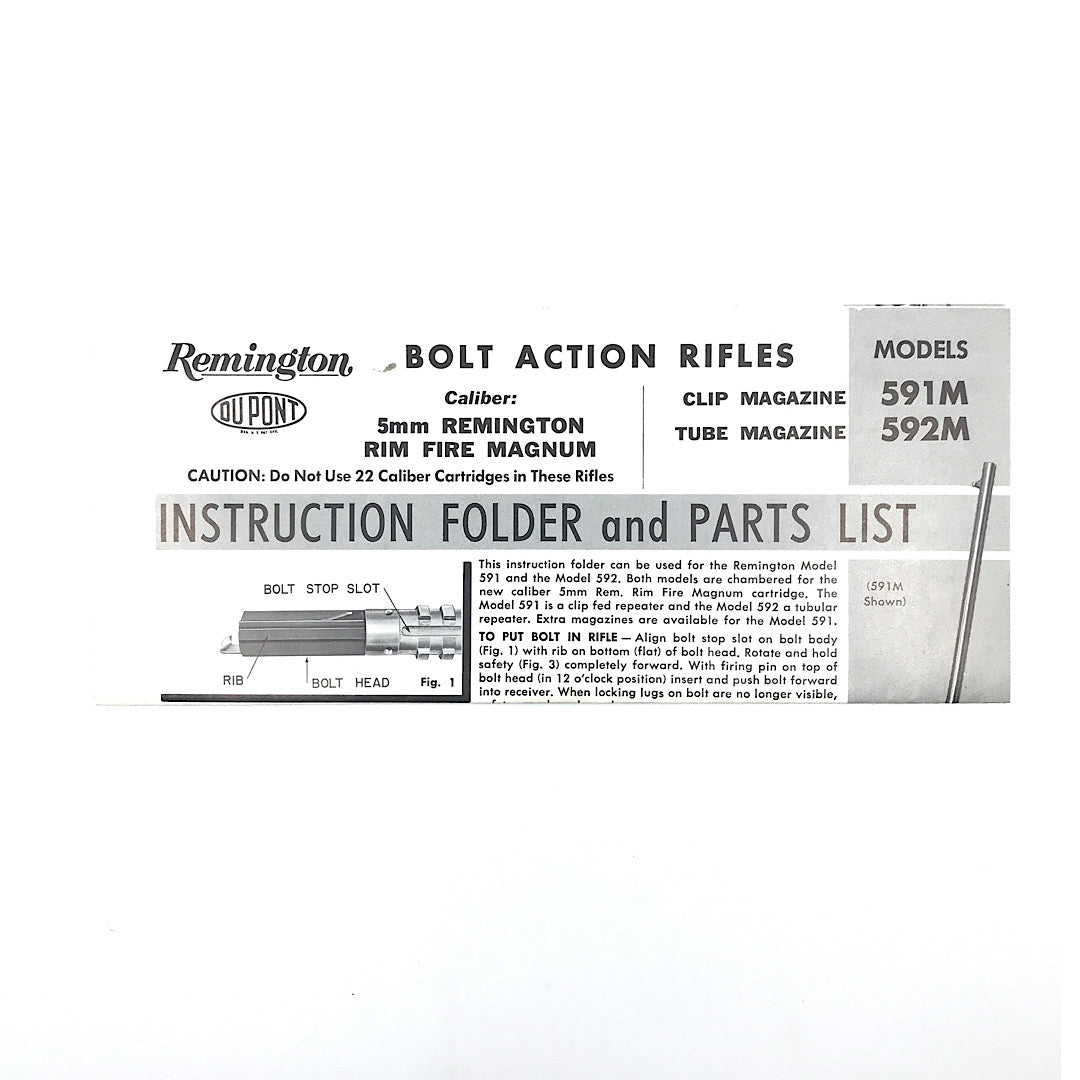 Original Remington Model 591 M 592 M 5mm RF Remington Manual also with Hang Tag original