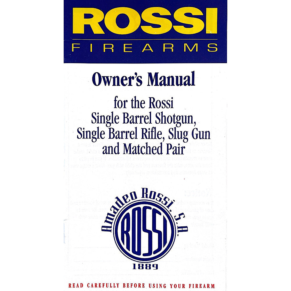 Rossi Firearms Single Shot Rifle and Shotgun Owners Manual with security system key - Canada Brass - 