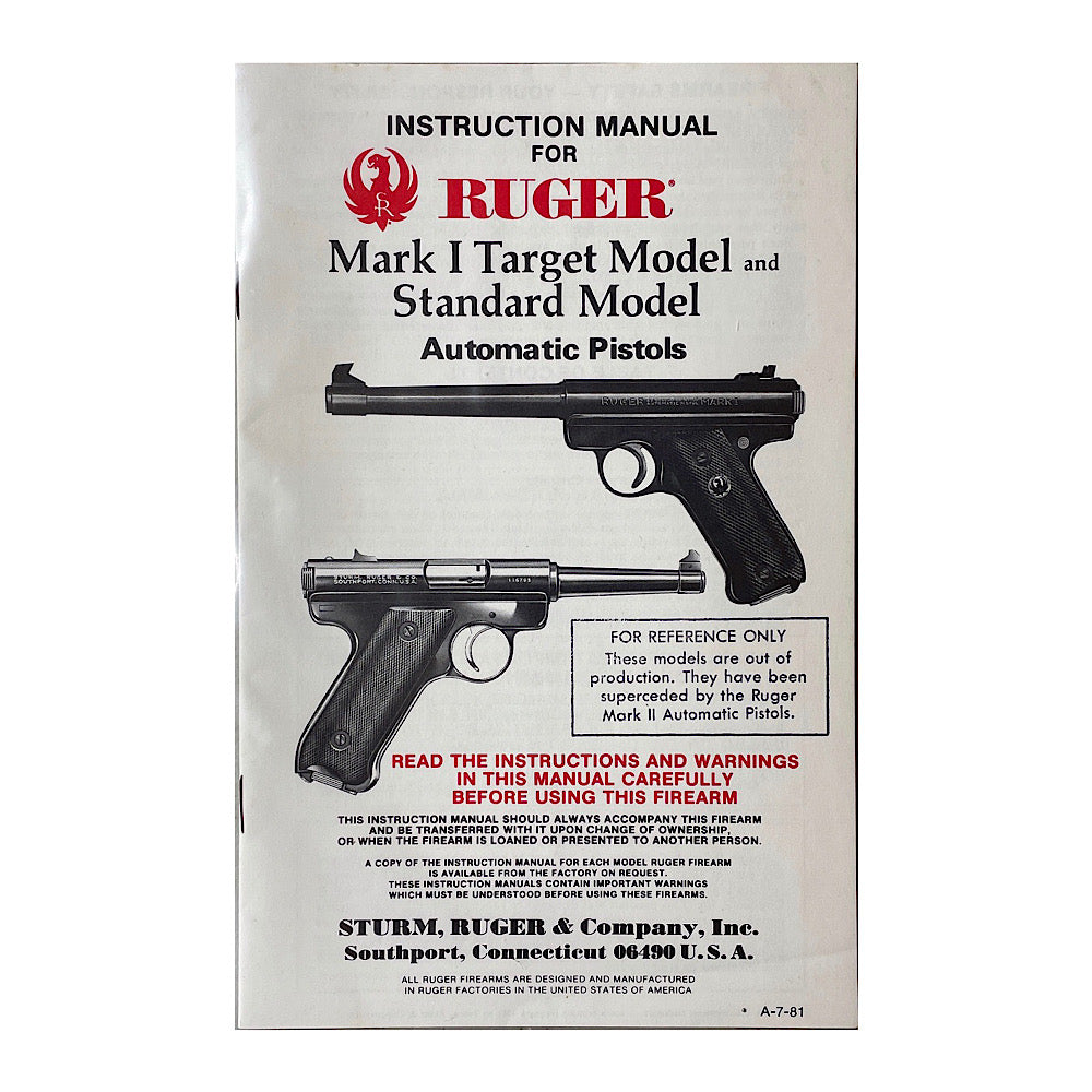 Ruger MK I Target model and standard model auto pistol owner's mannual 1981 original