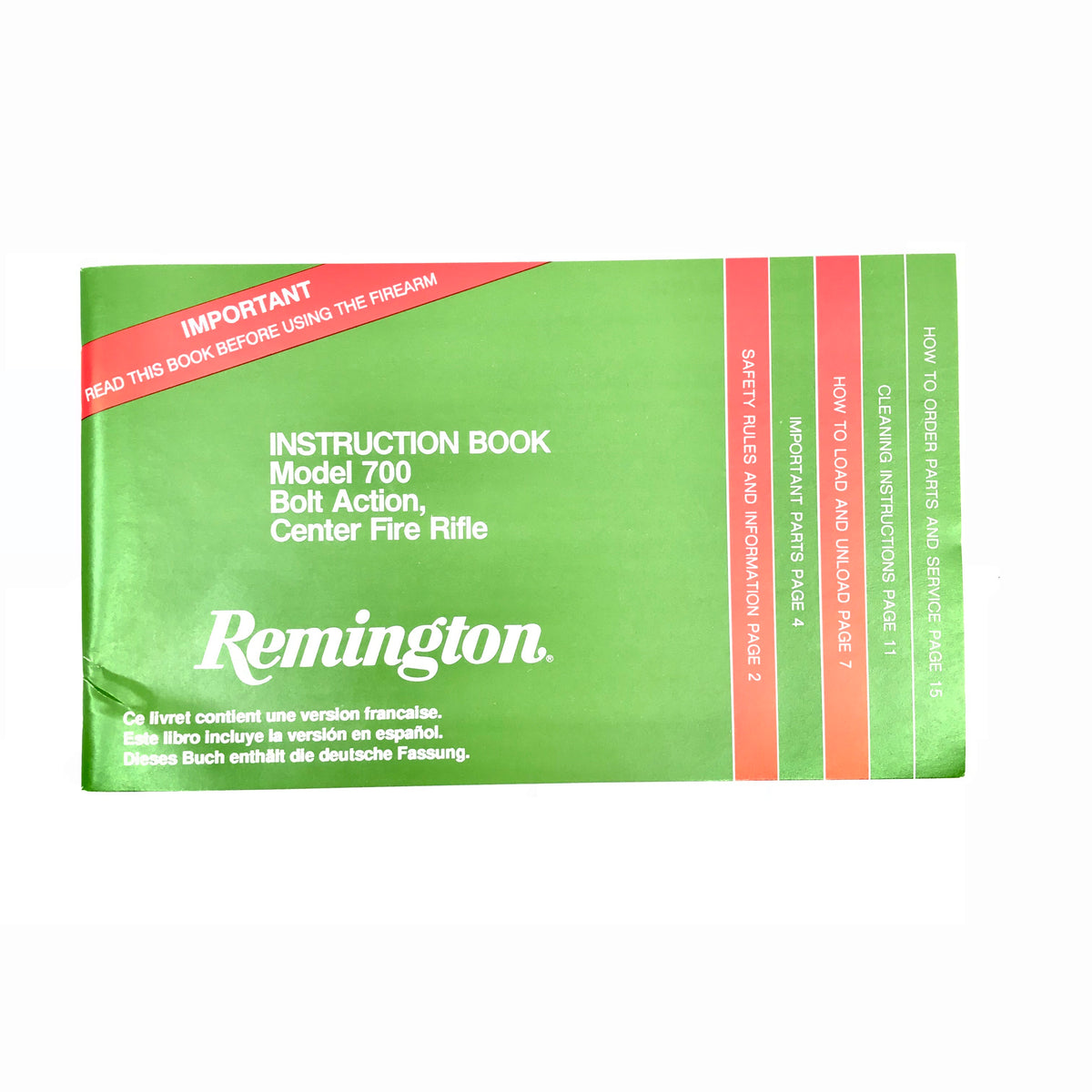 Remington Model 700 Bolt Action Center Fire Rifle Instruction Book