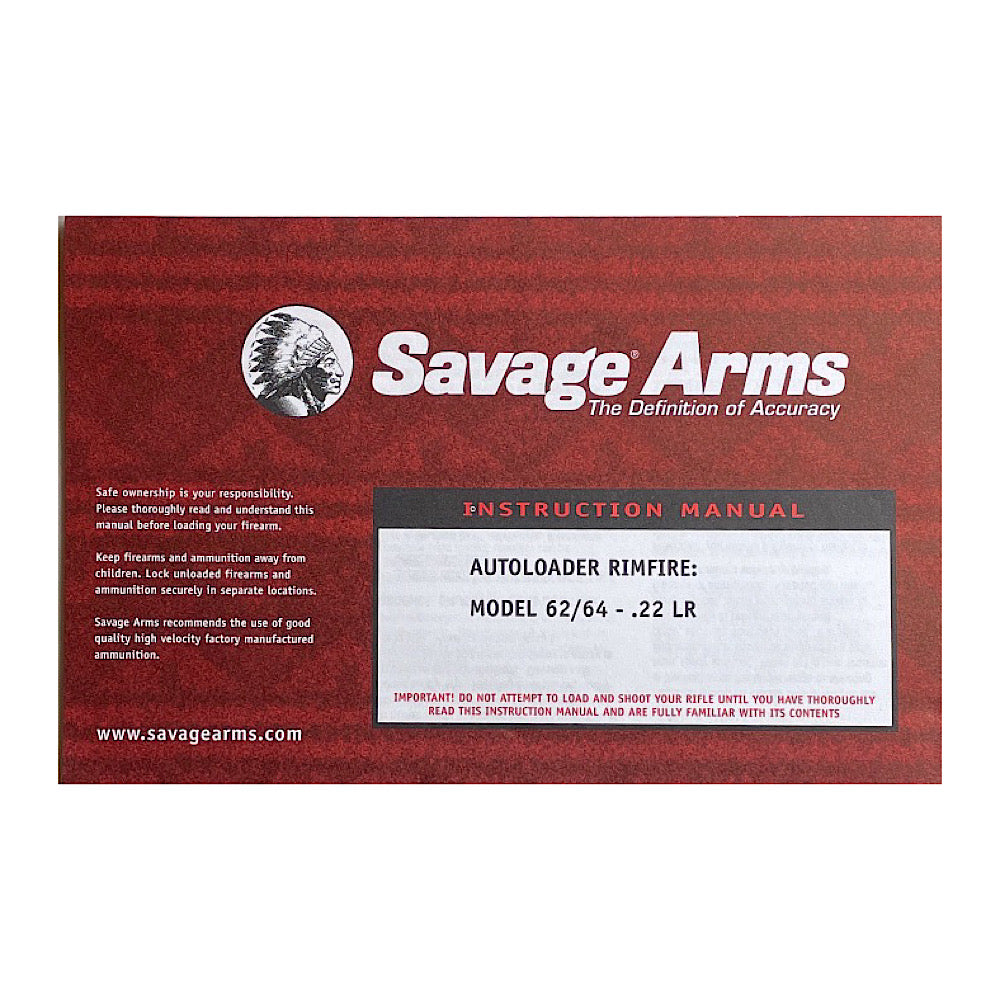 Savage Arms Instruction Manual for Auto Loader Rimfire Model 62/64- .22 LR 14 pgs - Canada Brass - 