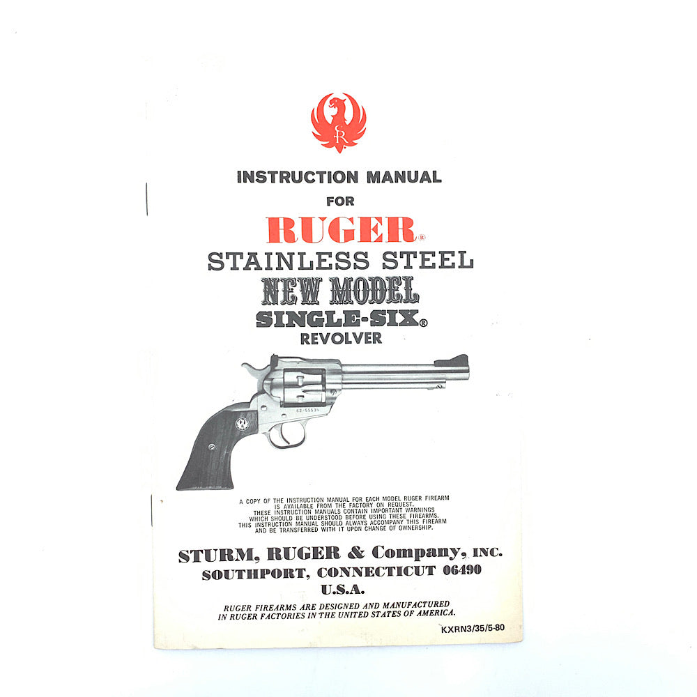 Ruger Original Owners Manual For Ruger Stainless Steel New Model Single Six Revolver 1980