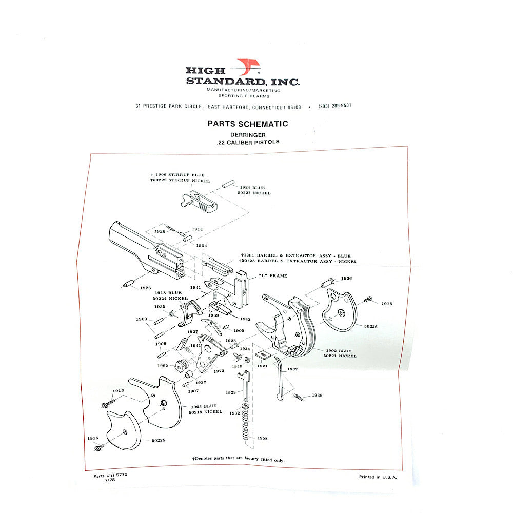 High Standard Deringer Original Parts Schematic