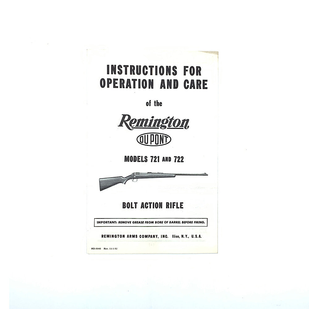 Original Remington Model 72 and 722 Owners manual 1952