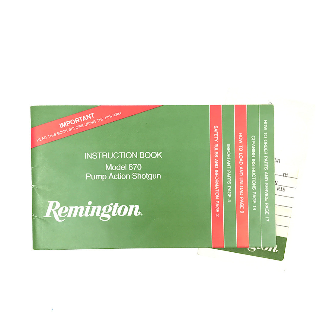 Remington 870 Pump Action Original Owner's Manual 1990s with 20ga Hang Tag