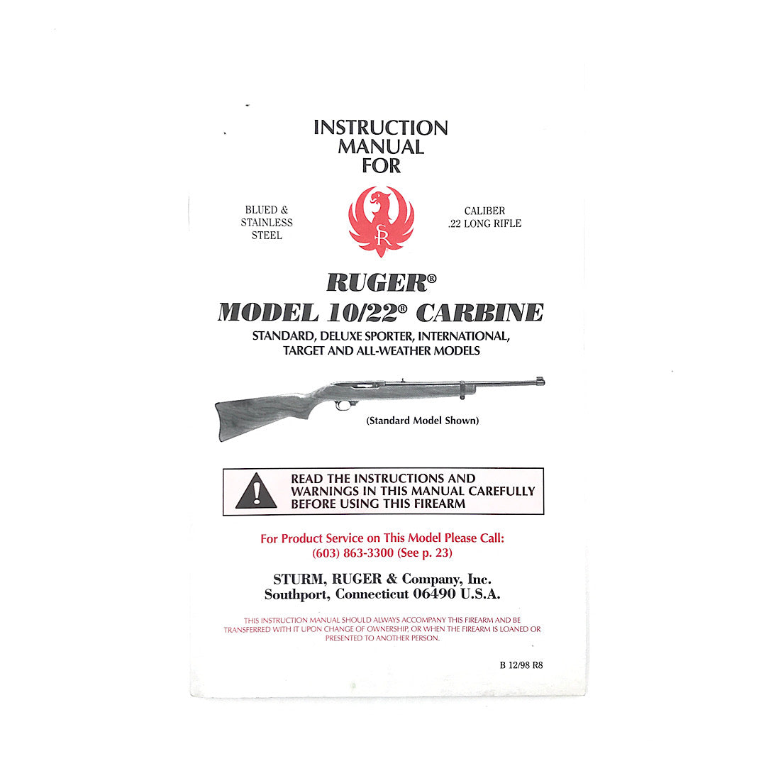 Ruger Model 10/22 Carbine Owner&#39;s Manual Original 1998