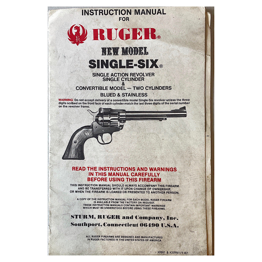 Ruger New Model Single-Six 22 Revolver Owner&#39;s Manual 1987 version - Canada Brass - 