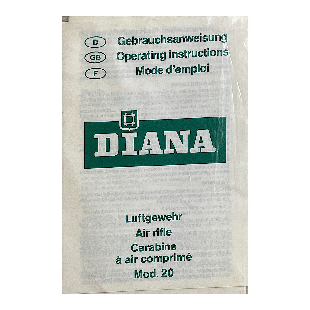 Diana Air Rifle Manual for Mod. 20 3 different languages - Canada Brass - 