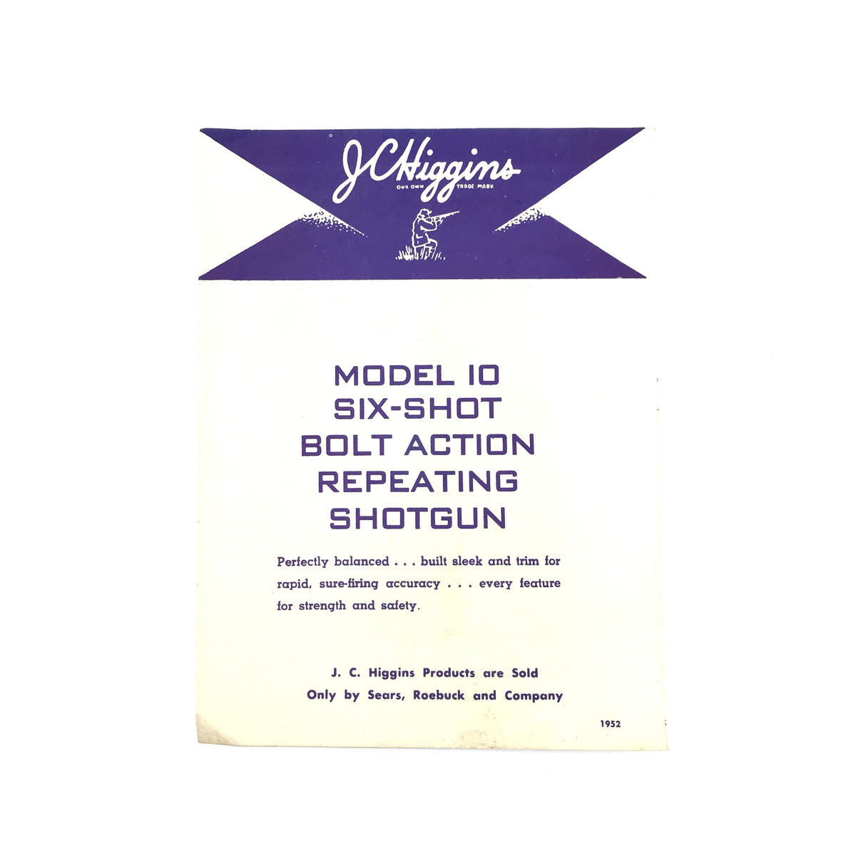 J.C.Higgins Model 10 Six Shot Bolt Action Repeating Shotgun Instruction &amp; Care Manual