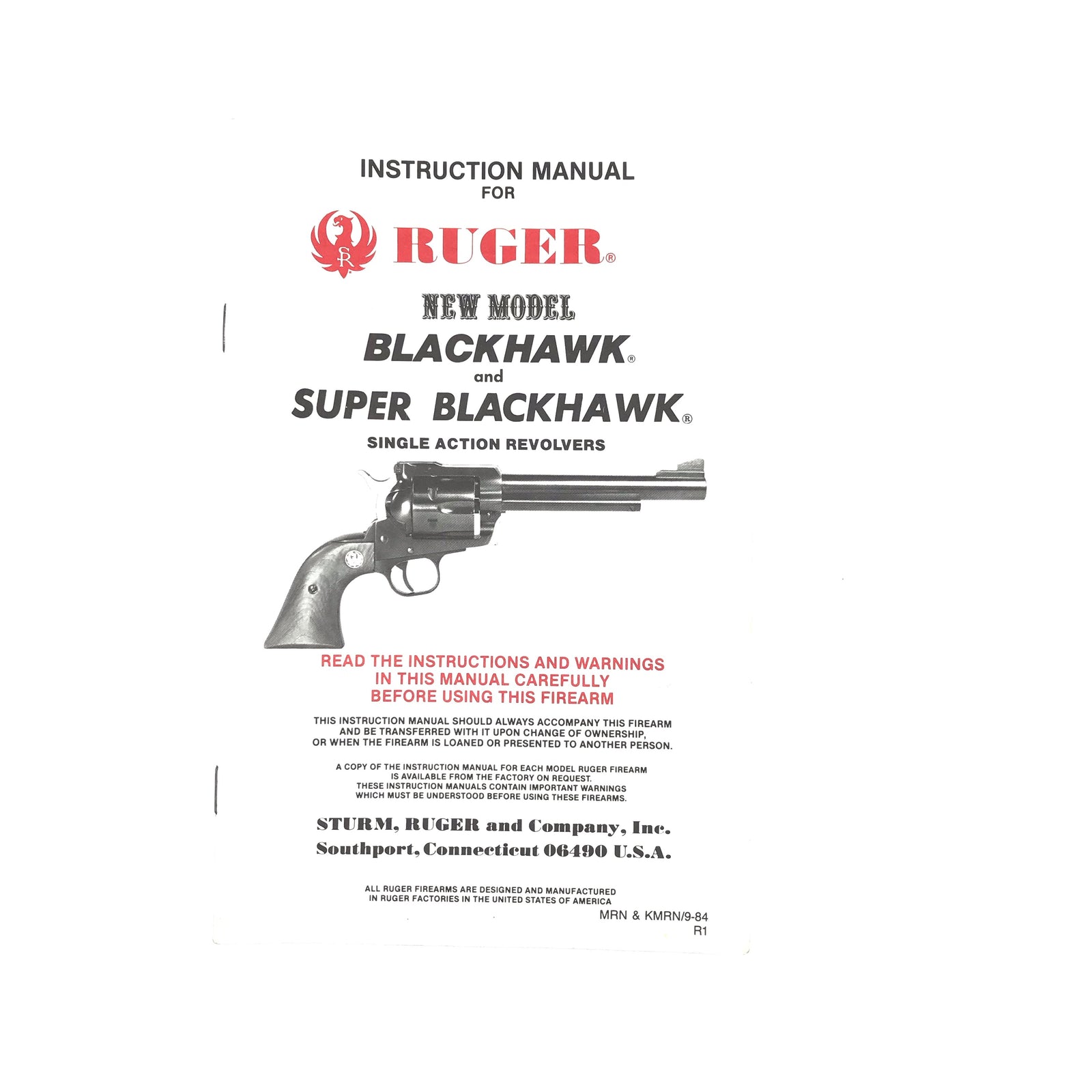 Instruction Manual for Ruger New Model Blackhawk & Super Blackhawk