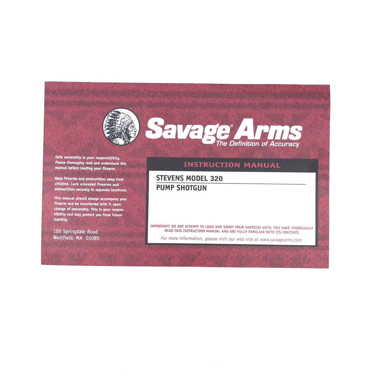 Savage Arms Instruction Manual Stevens Model 320 Pump Shotgun