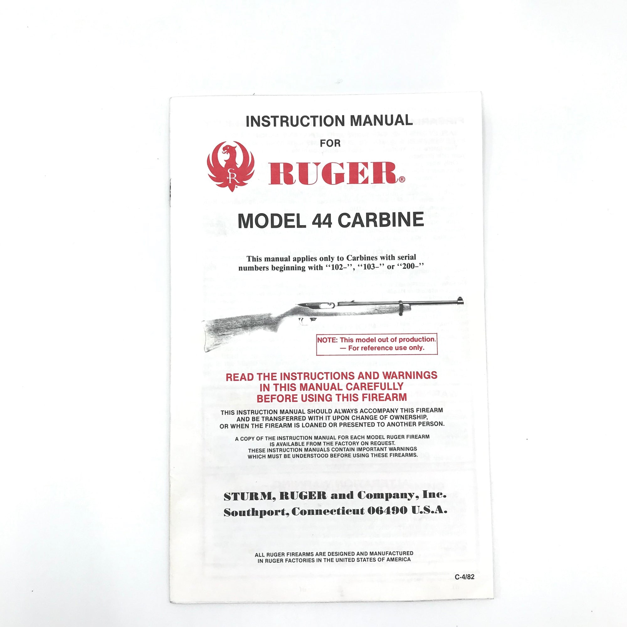 Instruction Manual for Ruger Model 44 Carbine